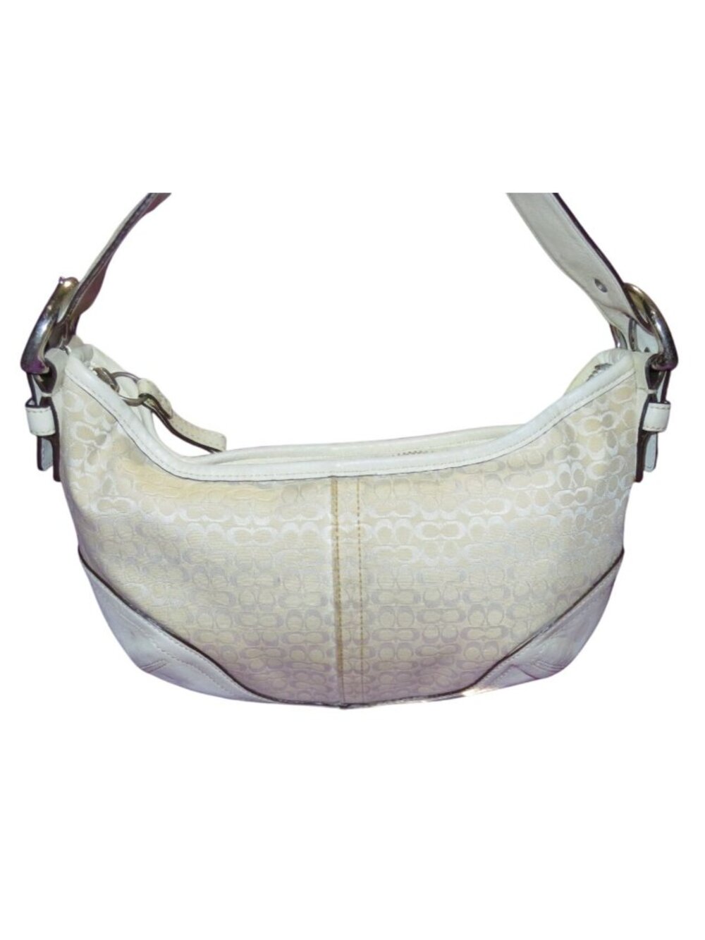 Coach 2003 Cream & White Canvas and Leather Signature Demi Baguette Shoulder Bag